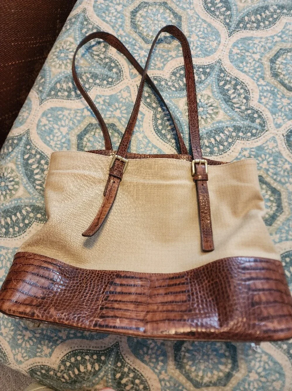Will Leather Goods The Field Canvas & Croc Leather Tote Bag